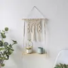 Dekorativa plattor boho vägg hängande hylla trä tassel rep sväng hyllor förvaring rack dekoration växt blomkruka bricka vardagsrum hem