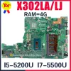 Motherboard KEFU X302LA Laptop Motherboard For ASUS X302L X302LA/LJ X302LJ I3 I55200U I75500U 4GRAM Mainboard 100% Working