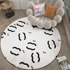 Designer Carpet Black White Pink Flower French Classic Letter Logo Round Carpet Bedside Carpet Dirt Resistant Household Bedroom circular Floor Mat Decoration