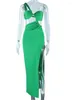 Casual jurken Fashion Green Black Dress 2024 Diagonale nekuitgesneden Lange zomer open rug sexy damesfeestavond