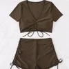 Kvinnors badkläder Bra Shorts Set Novely Soft Summer Swimsuit Två stycken Pure Color Briefs för vattenaktivitet