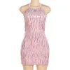 Sukienki swobodne Summer kantar mini sukienka wisząca szyja seksowna cekinowa cekin fringe fringe bandon bandage vestidos Glitter Streetwear