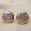 Boucles d'oreilles Cultured White Coin Pearl 25 mm Big Wedding Jewelry