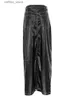 Сексуальная юбка Mueyaruho 2023 Осенние зимние женщины Y Офис Maxi кожаные юбки Сплошная черная пленка с высокой талией для женщин L410