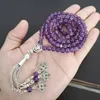 Tasbih Natural Amethyst Stone Muslim Gemstone Bracelet Purple Misbaha 99 Rosary Bead Islamic Jewelry Gift Accessory Eid Gift240403