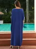 Basic Casual Dresses Blue Fashion Womens Chic Embroidered Kaftan Long Dress For Women 2024 Summer Bathrobe Beach Wear Moo Dresses Outfit Q1622 L49