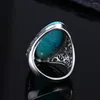 Clusterringen Vintage Turquoise Hollow Design Ring 925 Sterling Silver Fine Jewelry For Women Men Party Gift Drop