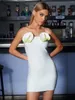 Robes décontractées de haute qualité blanche femme sexy épaule arrière bandage de fleur robe de fleur 2024 Summer Elegant Evening Club Party Vestidos