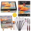 40pcs peinture acrylique ensemble 24 couleurs tube en aluminium peinture acrylique avec 7 brosses de peinture2 peinture couteauxpalettspongeeasel