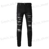 Jeans masculinos Men Pleated Patch Biker Jeans Strtwear Matra