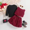 Ensembles de vêtements Toddler Kids Girl Automne 3 Pieds Pièces Tops et jupe à manches longues noires