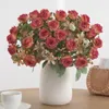 Dekorative Blumen im Freien gefälschte elegante künstliche Rosenzweig mit 6 Köpfen für Home Wedding Party Decor Kunst Seiden innen stilvoll