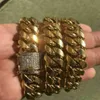 Herren Miami Cuban Link Chain 18K Gold plattiert Edelstahl 14mm Diamond Clasp253m