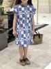 Marka dziewcząt impreza niebiesko-biała w krato design dziecięcy rozmiar 100-160 cm Designer Designer Ubranie Summer Princess Dress 24 kwietnia