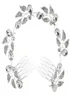 Feis Romantic Brides Hair Long Ornament, cheio de flores de diamante folhas queda de água prateada, acessório de casamento de liga prateado8179822