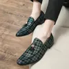 Casual Shoes Men's Checkered Loafers Leather Comfortable Slip-on Moccasins High Quality Fashion Man Driving Korea Style