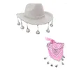 Bérets Kids Cowboy Chapeaux Western Hat With Bandana Costume Tassels Glitter Cowgirl pour les filles pour femmes F0S4