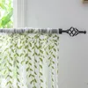 Leaf Embroidered Sheer Panel Long Window Crushed Gauze Room Curtain Voile Tulle Window Drapery Rod Pocket for Living Room Patio