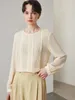 Women's Blouses Suyadream Women Solid Bloused Real Silk Round Collar Lace Chic Shirts 2024 Zomer Casual Top