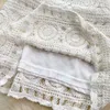 Vestidos de trabalho boho feminino dois conjuntos de peice crochet hollow out borla de retalhos de colméia no pescoço de pescoço alta bainha mini saias