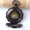 Preto de aço cheio de aço luminoso de bolso mecânico steampunk vintage oco esqueleto analógico enrolamento da mão 240327