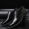 Dress Shoes Classic Derby Men Leather Carved Full Brogue Long Wing Lace-up Casual Business Wedding Party Comfortable Shoe