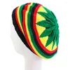 Berets Winter Knitted Beret Cap For Mens Women Jamaican Rasta Knit Beanie Hat Multi-colour Leaves Hip Hop Fashion Haircover