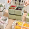 Storage Bottles Refrigerator Box With 4 Detachable Bins Clear Lid Rectangle Fridge Vegetables Fruits Organizer Holder Food Container