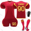 2324 Roma Home 90 Lucaku Football 21 Dibara Jersey Red Wolf New Set avec chaussettes