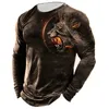 Camisetas masculinas camisetas de lobo vintage para homens de manga longa impressão de leão 3D Top 2023 Roupas de grandes dimensões do pescoço Casual Tee Tees Streetwearl2404