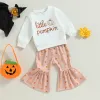 Pantalon enfants bébé filles vêtements pour tout-petits costumes Halloween Costumes à manches longues Pumpkin Print Sweetshirt Pantalons évasés 2pcs