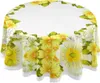 Yellow Wreath Round Table Cloth Colorful Flower Floral Polyester White Lace Tablecloth 60 Inch for Dinner Party Table Decoration