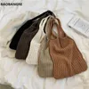 Tas wol gebreide schouderwinkelen voor vrouwen vintage mode katoenen doekmeisjes mirt shopper grote vrouwelijke handtas