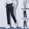 Pantalones para hombres elegante botón recortado negocio masculino