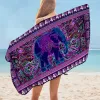 Evil Eye Hamsa door Ismot Esha Bath Towel Mandala Strandhanddoek handdoek Hand Blauwe rechthoek Strand Mat Peacock Feather Dunne deken