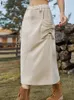 Zanzea Streetwear Maxi Salia Jupes Feminino Cargo reto Saias de cintura elástica Selas