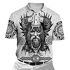 Mjolnir Odin Raven Wolf Tattoo 3D Printed Mens Polo Shirt Summer Kort ärm Slå ner krage T-shirt Casual Tops Pol-22