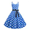 Casual Dresses Summer Spring Dress Retro Dot Elegant A-line Midi With Bow Decor Print For Women Parties Weddings