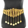 Rhinestones Women Body Chains Bohemian Ethnic Gypsy Coins Tassels Midjekedjor Glossy Metal Bilayer Carved Belly Dance Chains