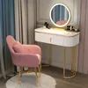 Moderne Kommodentisch mit Stuhlstuhl Metallbein Eitelkeit Schreibtisch Schlafzimmer Schminktisch Make -up -Tisch mit LED Mirror Coiffeuses