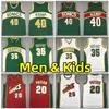 Supersonicsl Retro Basketball Jerseys 35 Kevin Durant 40 Shawn Kemp 20 Gary Payton Jersey Youth Kids Hardwood Mesh Vest Classics Children