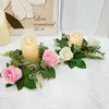 Flores decorativas Anéis de vela floral 8 polegadas Rose Wreath Pillar Holder Frazetas de cozinha Faux Grinalh para Spring Farmhouse