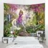 Décorage fantastique tissu imprimé grand tapisserie ange licorne mur suspendu chambre bohème salon mural décoration art