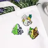 Cute Animal Enamel Pins Wolf Rabbit Frog Double Sided Dance Brooch Leaf Flower Bag Badge Jewelry Gift for Friends