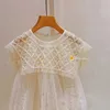 Girl's Dresses New 2024 Girls Princess Dress Casual Spring Summer Childrens Wear Korean Pearl Neck Princess Dress Fashion Yarn Dress