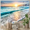 Heminredning Seaside Sunrise Art Print Tapestry Hippie Boho Psychedelic Scene Wall For Bedroom Living Room Tapiz