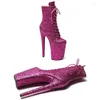 Sapatos de dança Leecabe 23cm/9inches Glitter Material Lace Up Up Saltos Altos Boot