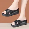 Slippers 6cm Small Size 32-43 Fashion Non Slip Outside Beach Daily Soft Leather 2024 Summer Med Heels Wedges Shoes Black Red