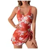 Women's Swimwear Sexy Suspender Bikini Dress For Women Floral Print Adjustable Belly Covering Swimsuit With Breast Pads High Waisted Bikinis