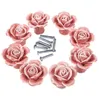 Boutons, 8 pcs élégants roses rose s fleur en céramique boucles poignées de tiroir en placard + vis4709864